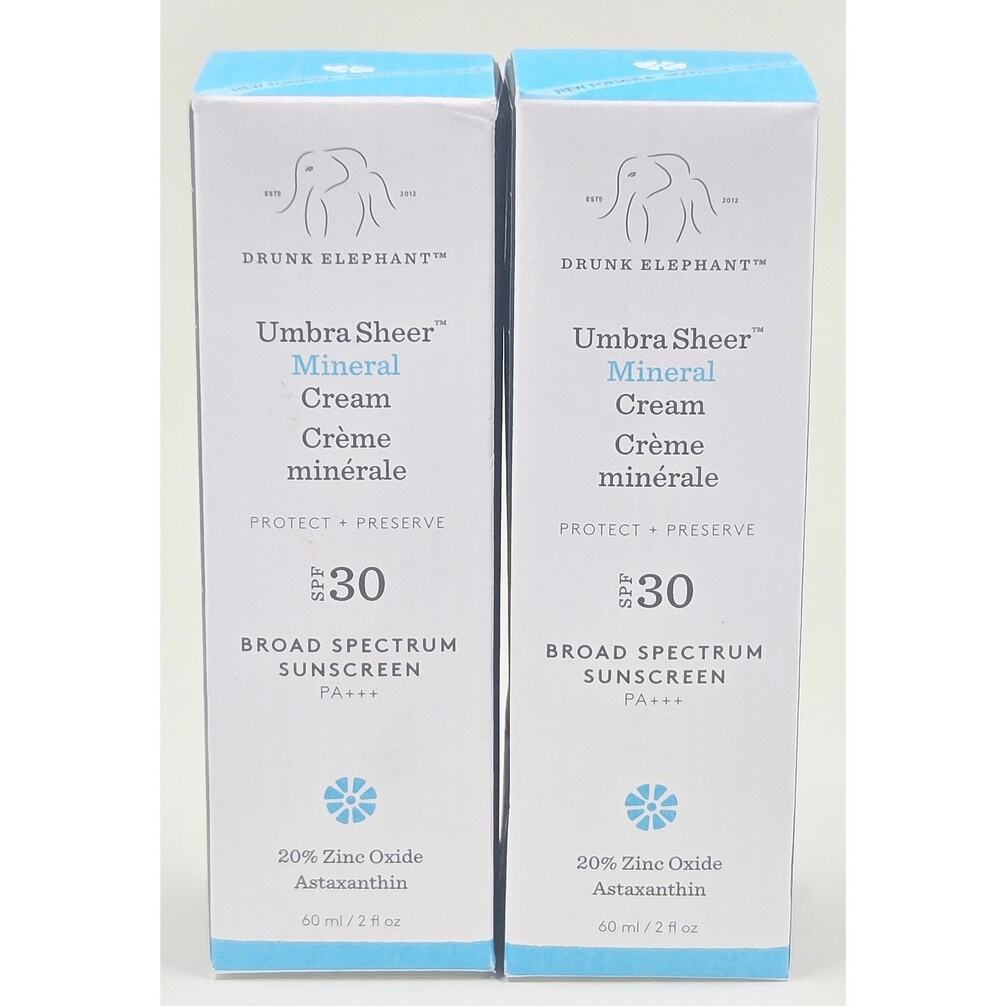 Drunk Elephant Umbra Sheer Mineral Cream 2oz 60ml SPF 30 NEW 2-Pack Sunscreen